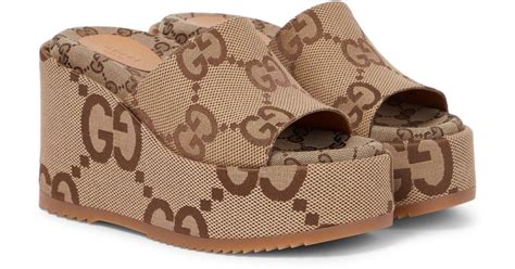 gucci jumbo gg wedge platform sandals|gucci platform espadrille sandals.